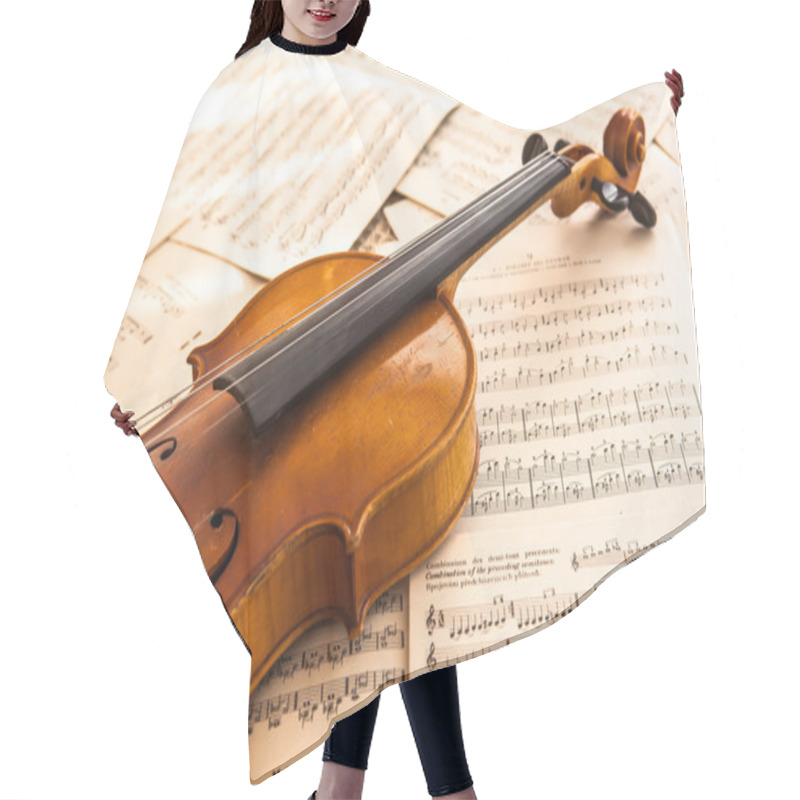 Personality  Old Violin Lying On The Sheet Of Music Hair Cutting Cape