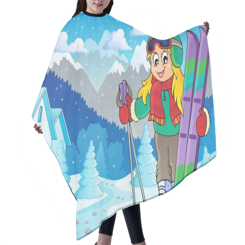 Personality  Skiing Theme Image 2 Hair Cutting Cape