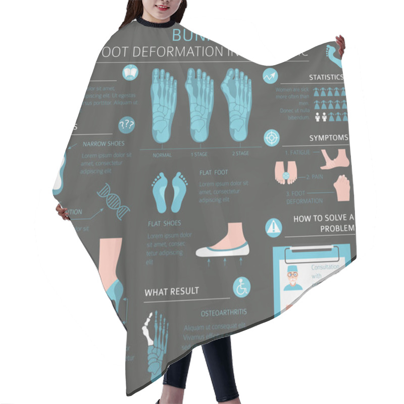 Personality  Foot Deformation As Medical Desease Infographic. Causes Of Bunio Hair Cutting Cape