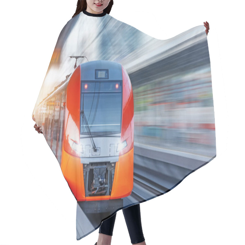 Personality  Passenger Electric Train Arrives At The Station In Urban Landscape. Hair Cutting Cape