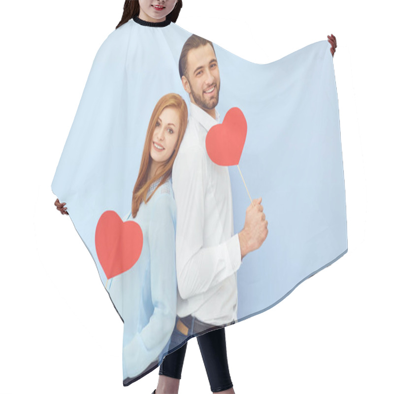 Personality  Cheerful Couple With Paper Hearts Hair Cutting Cape