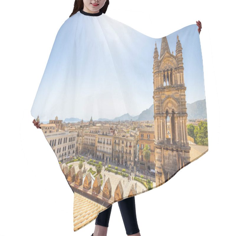 Personality  PALERMO, ITALY - JULY 18, 2023: Palermo Cathedral, View Of Tower With Cityscape From Roof Of Cathedral, A Major Landmark And Tourist Attraction In Capital Of Sicily. Hair Cutting Cape