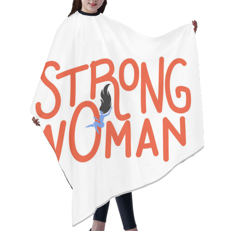 Personality  Vector Illustration With Blue Naked Young Woman And Lettering Quote - Strong Woman. Hair Cutting Cape