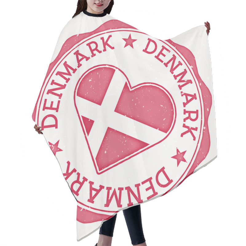 Personality  Denmark Heart Flag Logo. Country Name Text Around Denmark Flag In A Shape Of Heart. Neat Vector Illustration. Hair Cutting Cape