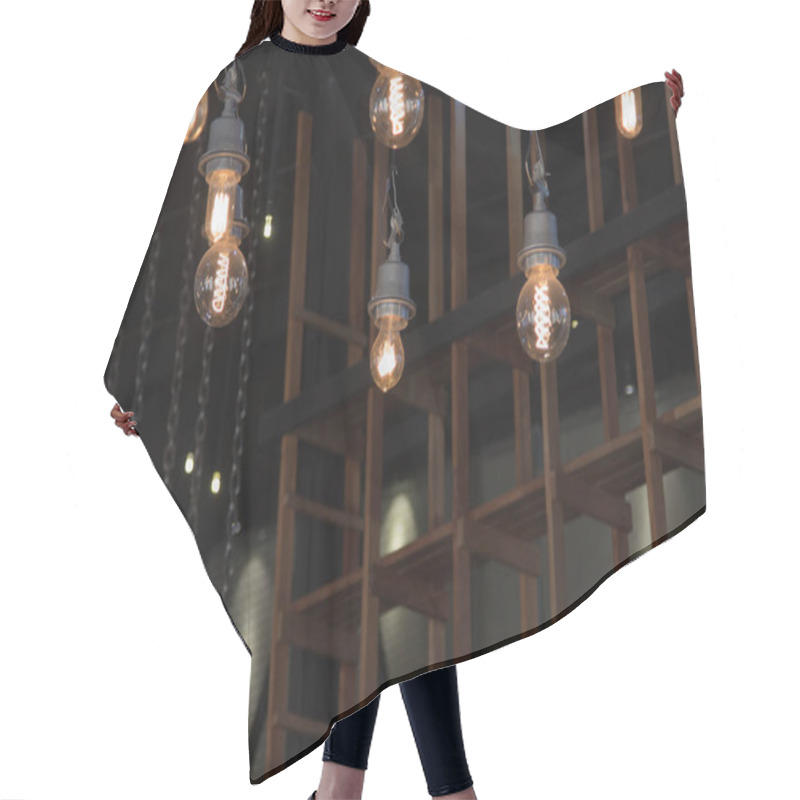 Personality  Lighting On The Chandelier In The Lamplight, Light Bulbs Hanging Hair Cutting Cape