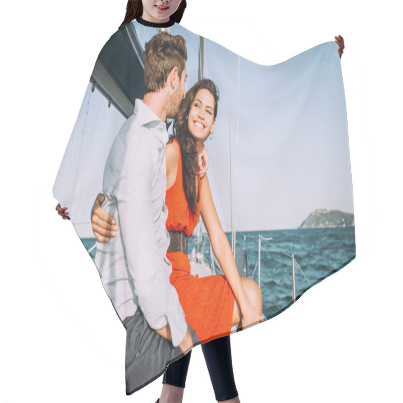 Personality  Happy Couple Taking A Romantic Cruise On The Sail Boat Hair Cutting Cape