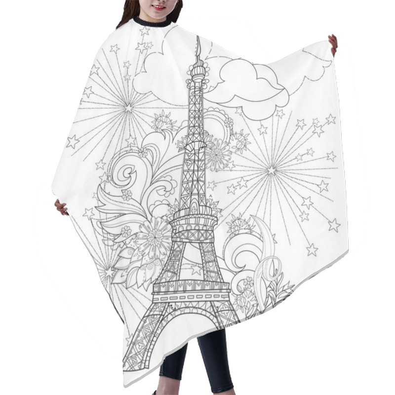 Personality  Zentangle Stylized Eiffel Tower Vector Doodle. Hair Cutting Cape