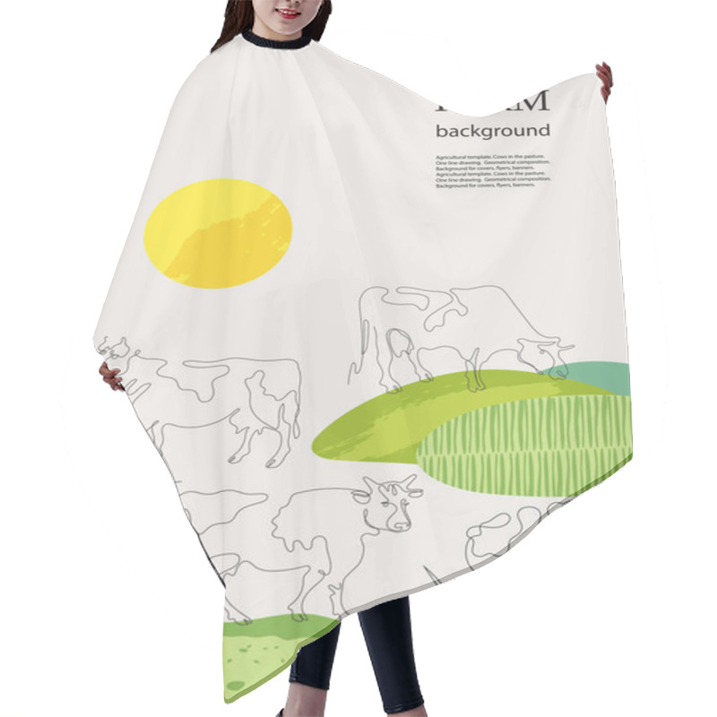 Personality  Cows Are Drawn In One Line. Sample Brochure. Agricultural Background. Hair Cutting Cape