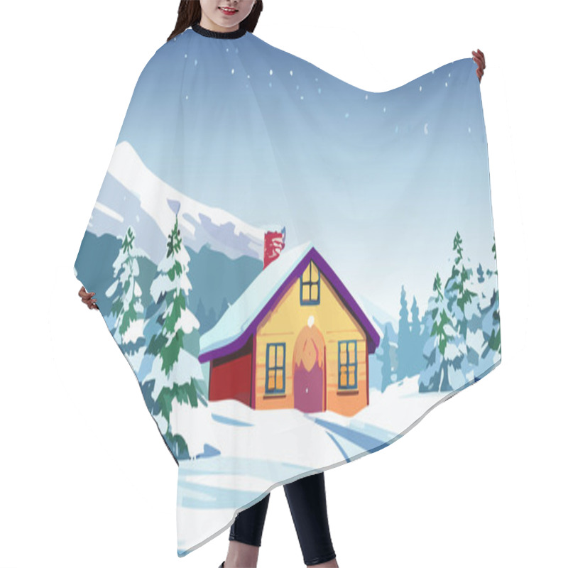 Personality  Winter Landscape With House In The Mountains. Vector Illustration. Hair Cutting Cape