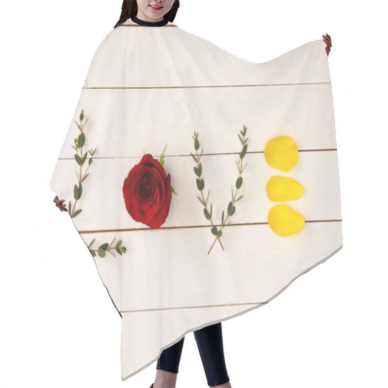 Personality  Top View Of Word Love Made From Floral Elements On Wooden Surface Hair Cutting Cape