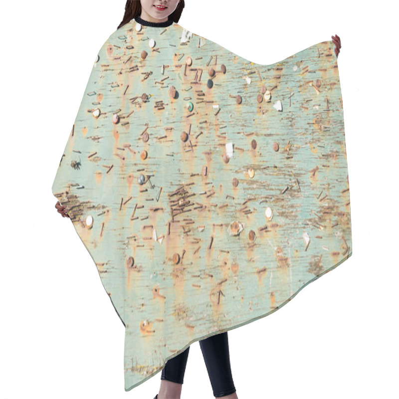 Personality  Wooden Board With Rusted Paper Clips And Planted Thumbtacks - Texture Hair Cutting Cape