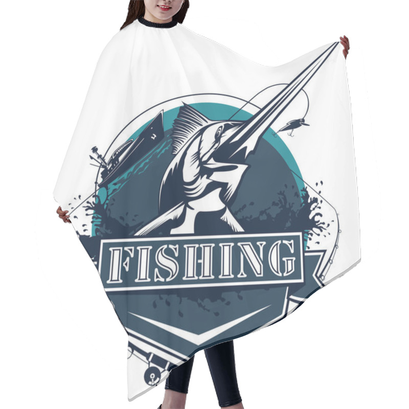 Personality  Sword Fishing Logo Hair Cutting Cape