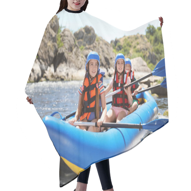 Personality  Little Children Kayaking On River. Summer Camp Hair Cutting Cape