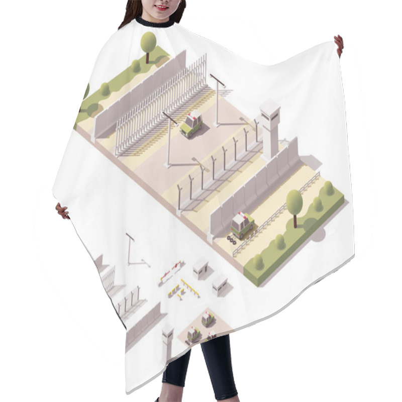 Personality  Vector Isometric Border Checkpoint Hair Cutting Cape