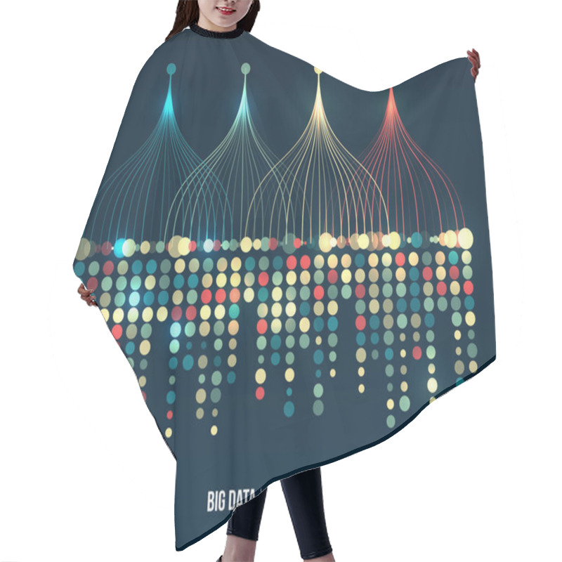 Personality  Big Data Visualization. Information Analytics Concept. Abstract Stream Information With Ball Array And Binary Code. Filtering Machine Algorithms. Sorting Data. Vector Technology Background. Hair Cutting Cape