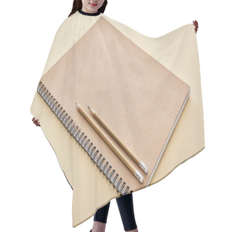 Personality  Paper Blank Notebook With Pencils On Beige Background Hair Cutting Cape