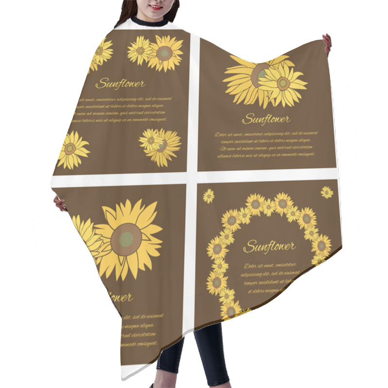 Personality  Sunflower Vector Greeting Card Set On The Dark Background Hair Cutting Cape