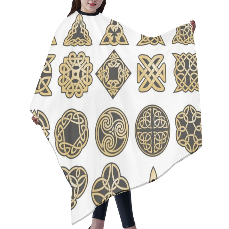 Personality  Vector Set Of Gold And Black Celtic Knots. Ornament Of Ancient European Peoples. The Sign And Symbol Of The Irish, Scots, Britons, Franks. Hair Cutting Cape