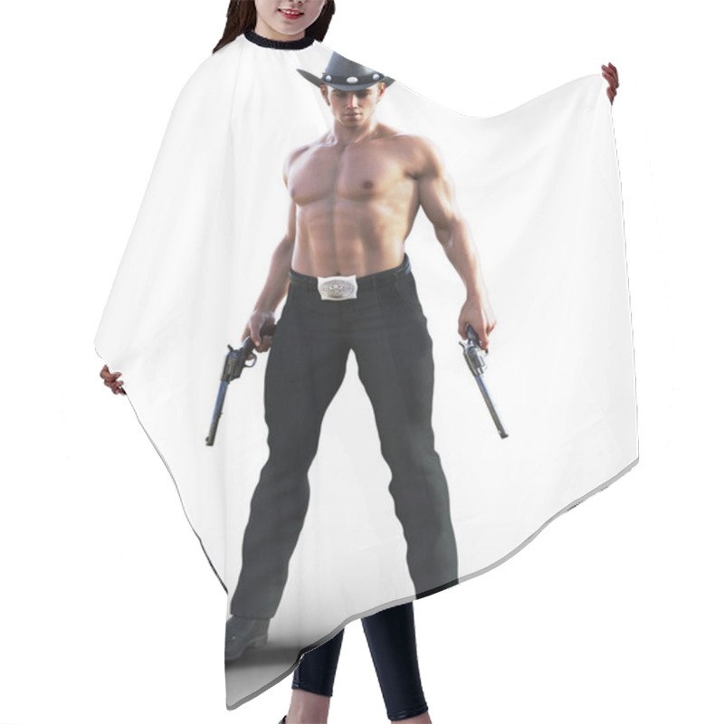 Personality  Shirtless Cowboy Standing With Guns At His Sides Illustration Hair Cutting Cape