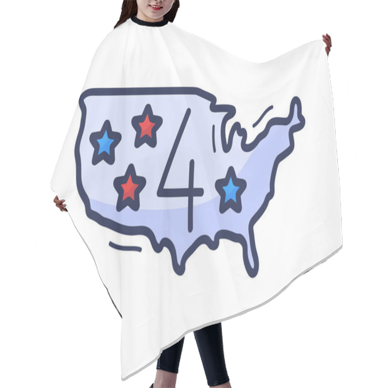 Personality  US Map Icon With The Number Of July 4 Is Drawn By Hand In Cartoon Style. Vector Illustration For Independence Day In The United States Hair Cutting Cape