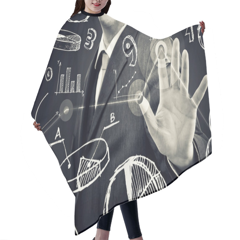 Personality  Businessman With Infographics Hair Cutting Cape