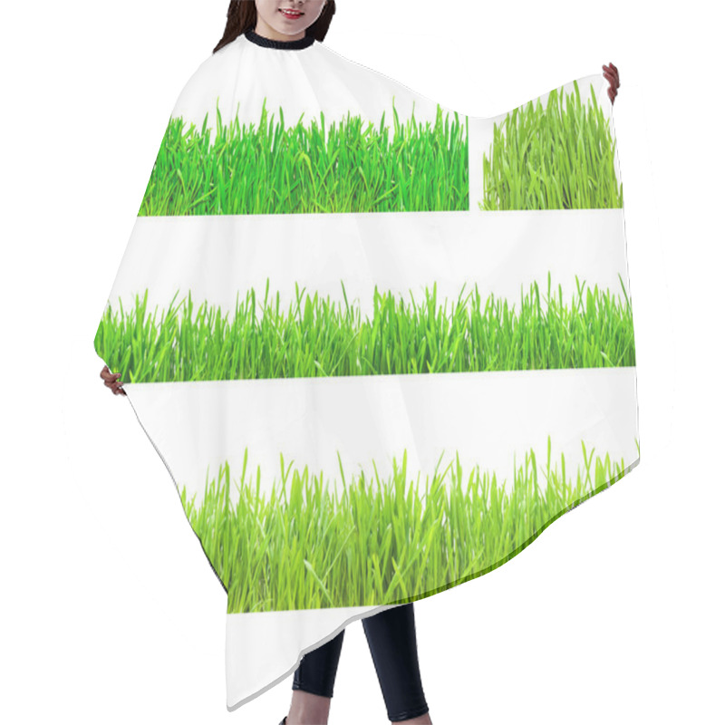 Personality  Set Of Green Grass Isolated On White  Hair Cutting Cape