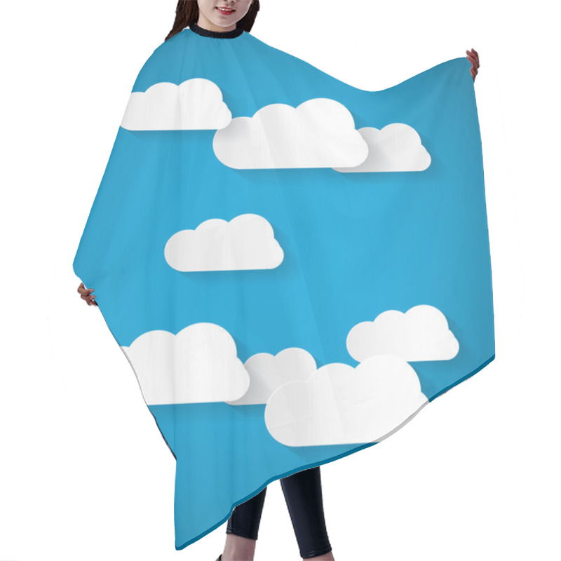 Personality  Vector Clouds Cut From Paper On Blue Sky Background Hair Cutting Cape