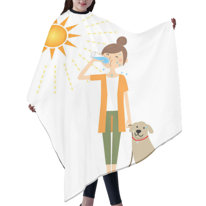 Personality  Young Woman Walking With Dogs While Hydrating/It Is An Illustration Of An Young Woman Who Takes A Walk Of A Dog While Rehydrating. Hair Cutting Cape