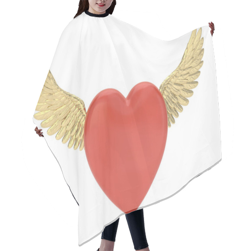 Personality  Golden Wings With Red Heart Isolated On White Background. 3D Rendering. 3D Illustration. Hair Cutting Cape