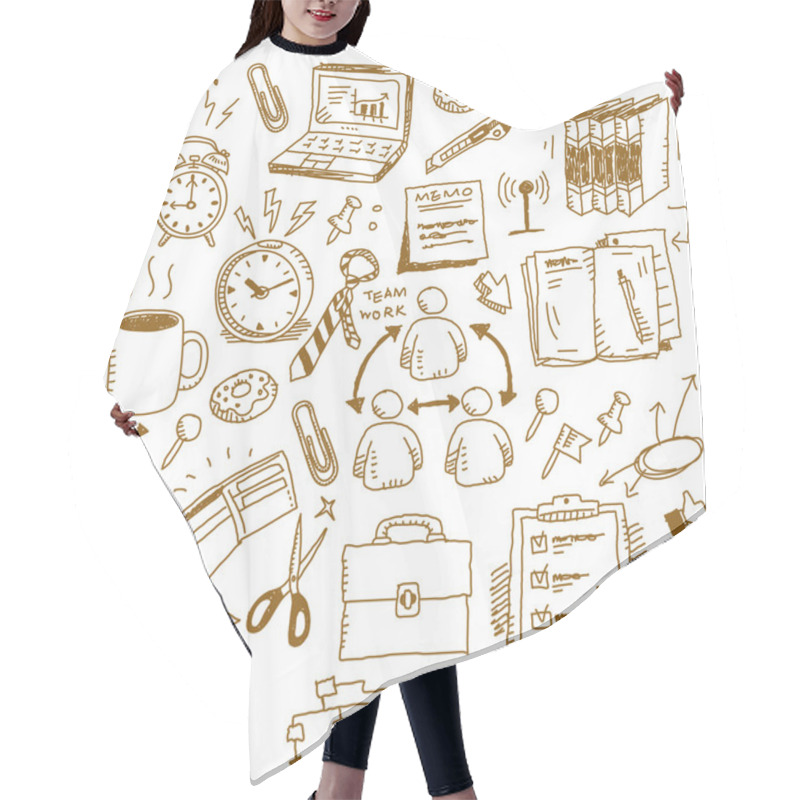 Personality  Office Set With Hand Doodle Hair Cutting Cape