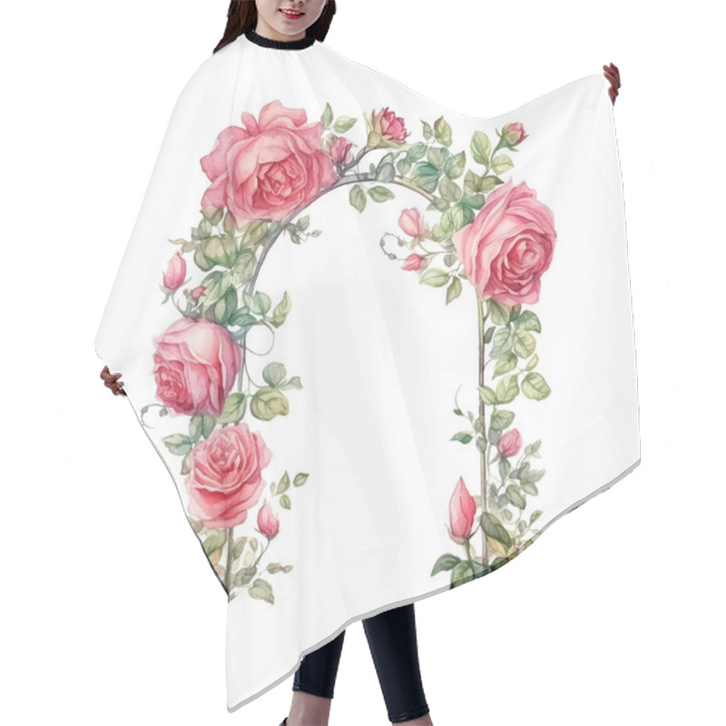 Personality  Arch With Roses Garden Flowers Isolated On White Background. English Garden Style. Watercolor Illustration. Template. Hair Cutting Cape