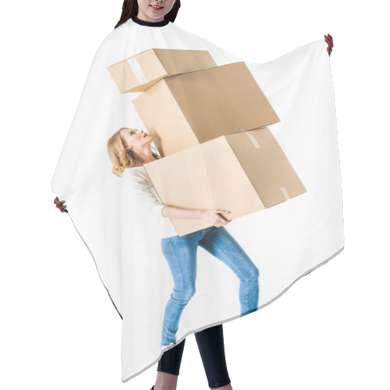 Personality  Young Woman With Boxes  Hair Cutting Cape