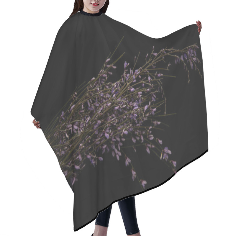 Personality  Violet Wildflowers On Branches Isolated On Black Hair Cutting Cape