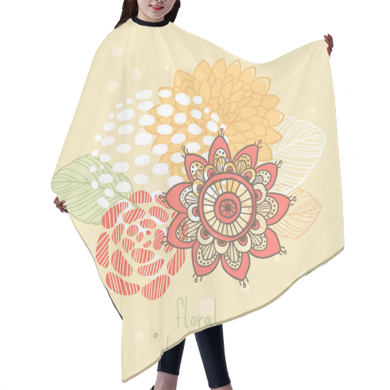 Personality  Vector Abstract Background With Cute Hand Drawn Flowers Hair Cutting Cape