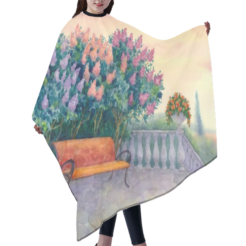 Personality  Bench Under A Flowering Lilac Hair Cutting Cape