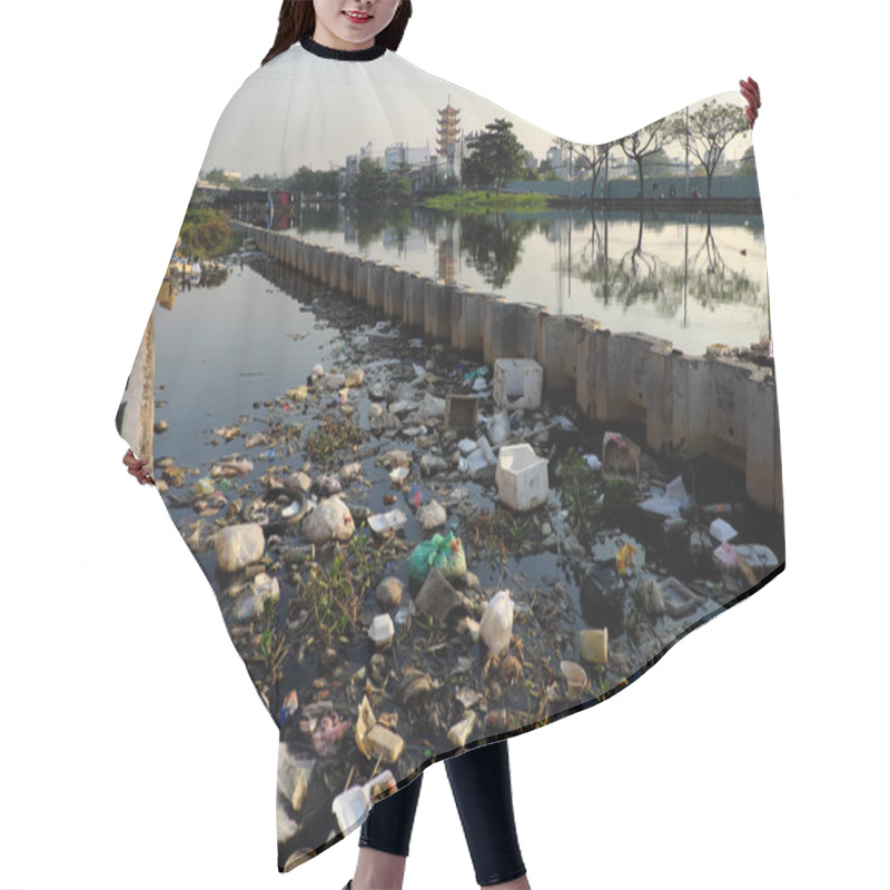 Personality  Pollution River From Litter At Ho Chi Minh City, Viet Nam, Trash Hair Cutting Cape