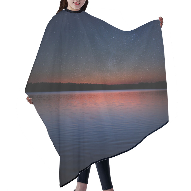 Personality  Sunset Over Calm Lake With Real Stars In The Sky Hair Cutting Cape