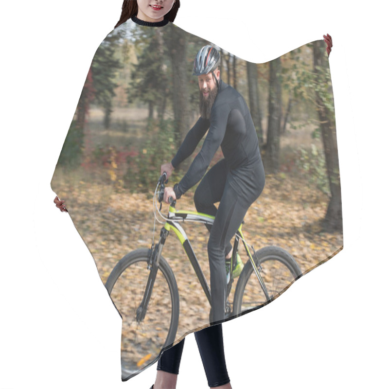 Personality  Bearded Man Cycling In Park Hair Cutting Cape