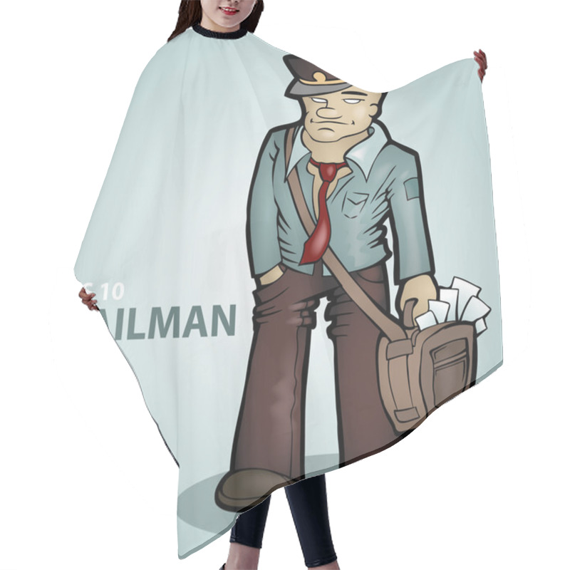 Personality  Vector Cartoon Mailman. Vector Illustration. Hair Cutting Cape