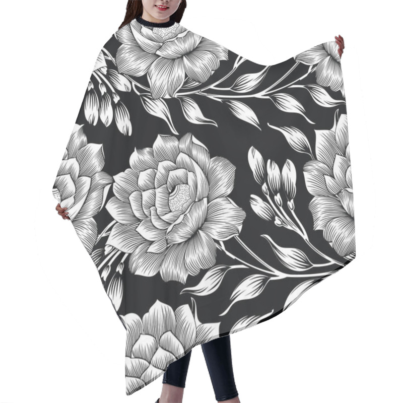 Personality  Seamless Rose Flower Pattern Hair Cutting Cape