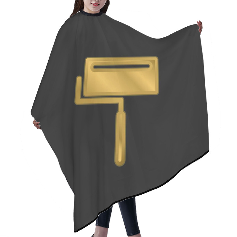 Personality  Big Paint Roller With Shine Gold Plated Metalic Icon Or Logo Vector Hair Cutting Cape