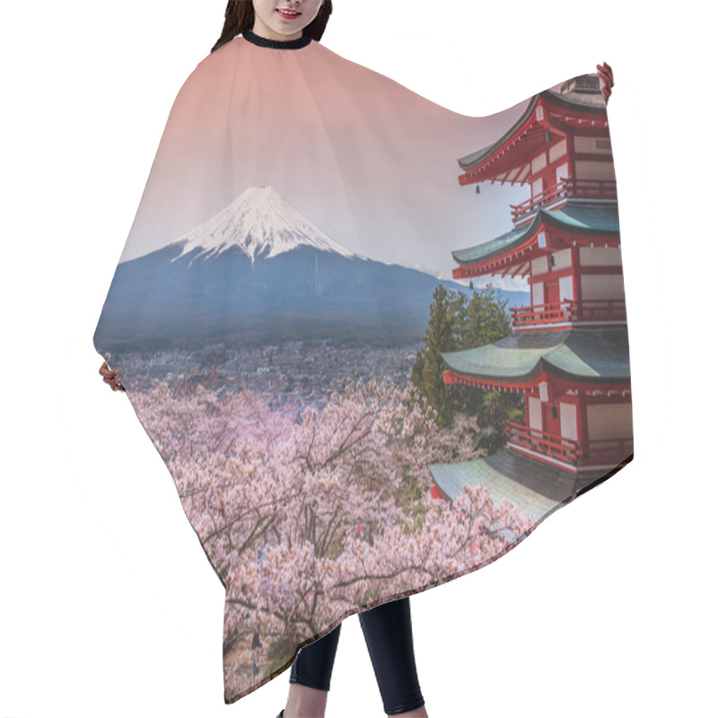 Personality  Chureito Pagoda With Sakura & Beautiful Mt.fuji View Hair Cutting Cape