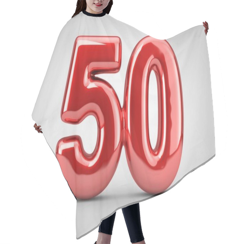 Personality  Red Glossy Balloon Number 50 Isolated On White Background. Hair Cutting Cape