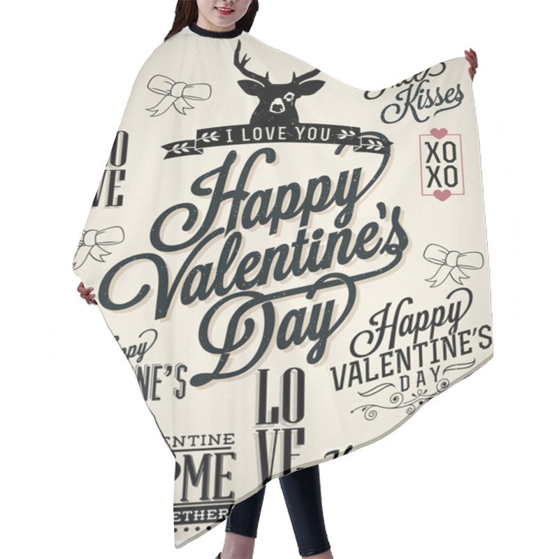 Personality  Collection Of Valentine's Day Hand Lettering Labels Hair Cutting Cape