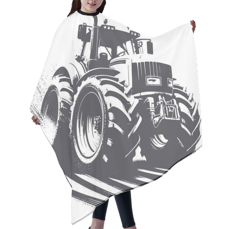 Personality  Dynamic Tractor Illustration In Technical Art Style Hair Cutting Cape