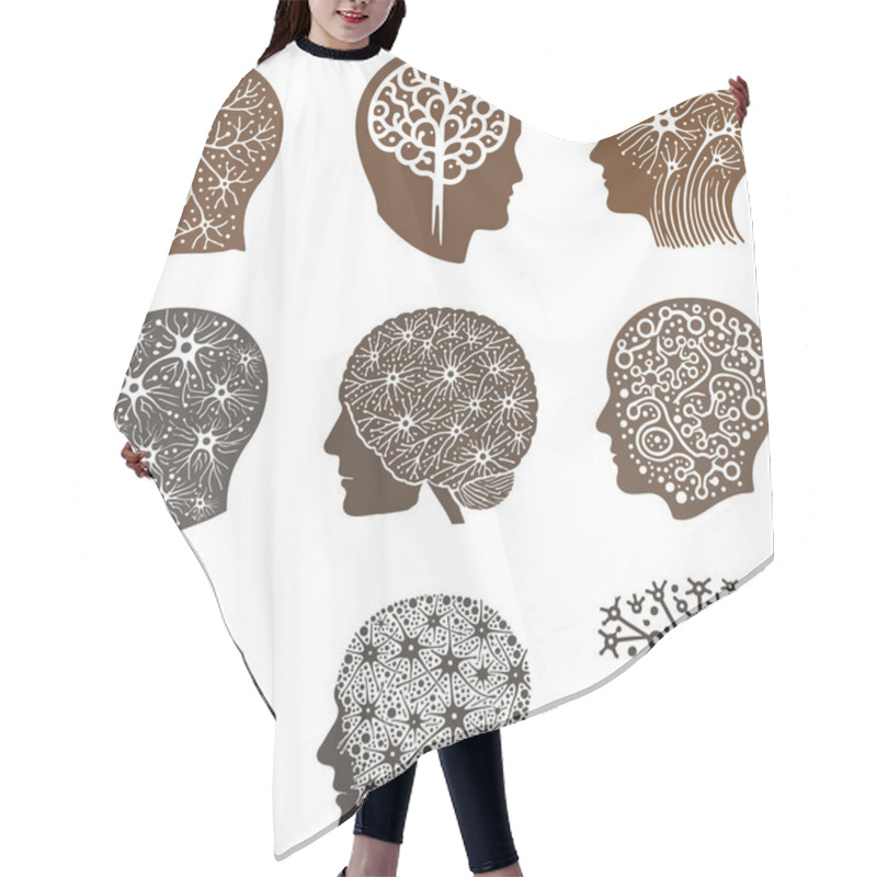 Personality  Brown And Gray Human Head Silhouettes With Neural Network Pattern Design Hair Cutting Cape