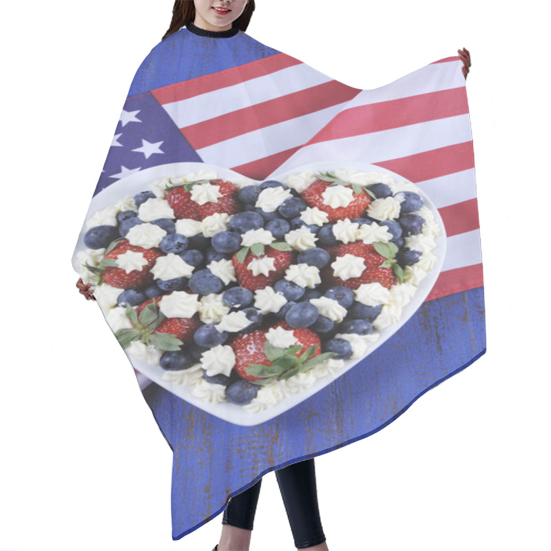 Personality  Patriotic Red, White And Blue Berries With Fresh Whipped Cream Stars Hair Cutting Cape