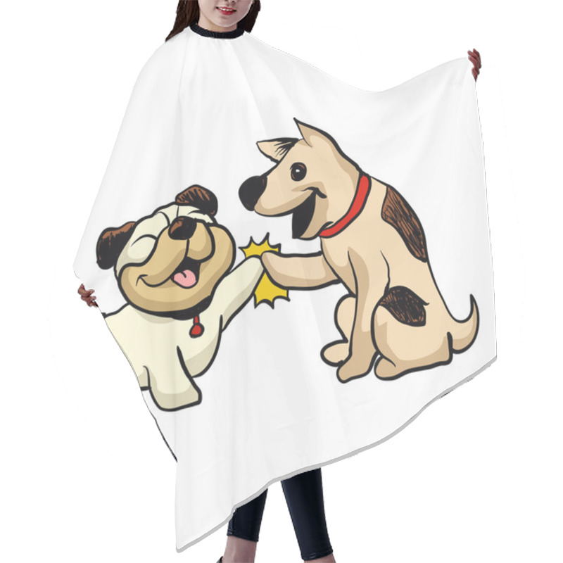 Personality  Two Dogs Greeting Cartoon Illustration Hair Cutting Cape