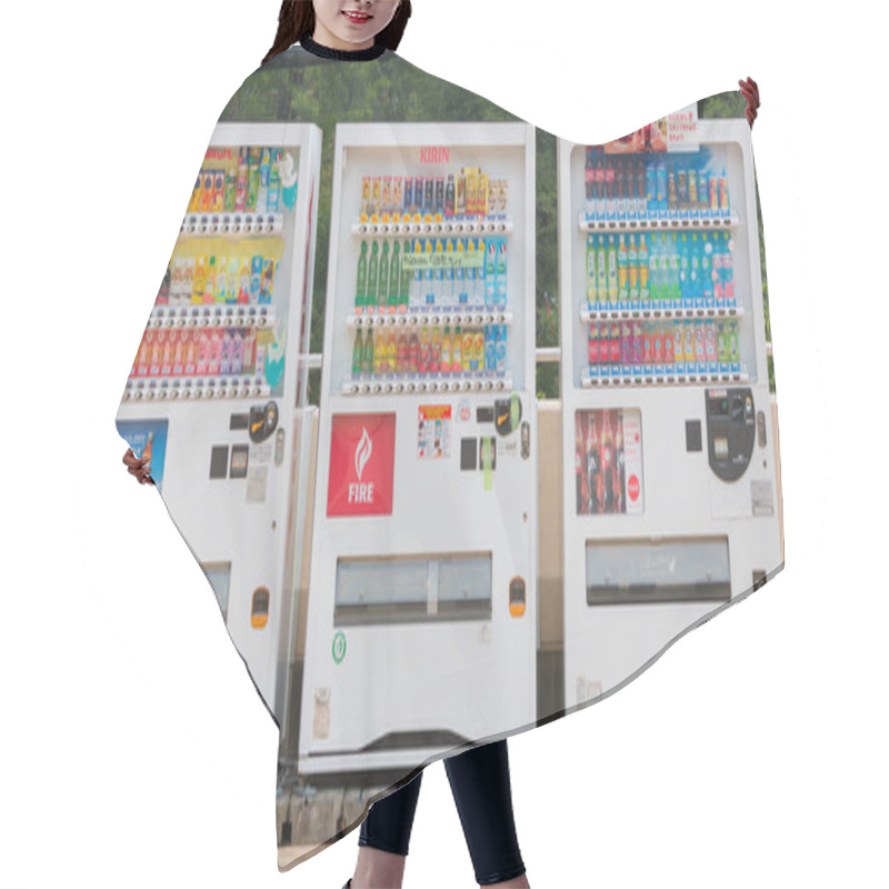 Personality  NAGOYA, JAPAN - JUNE 11, 2016 : Vending Machines Of Various Company In Nagoya. Japan Has The Highest Number Of Vending Machine Per Capita In The World At About One To Twenty Three People. Hair Cutting Cape