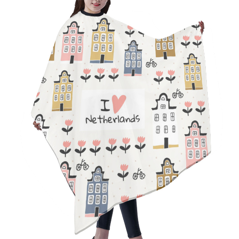 Personality  Illustration Of Amsterdam Houses, Bicycles, Tulips Hair Cutting Cape